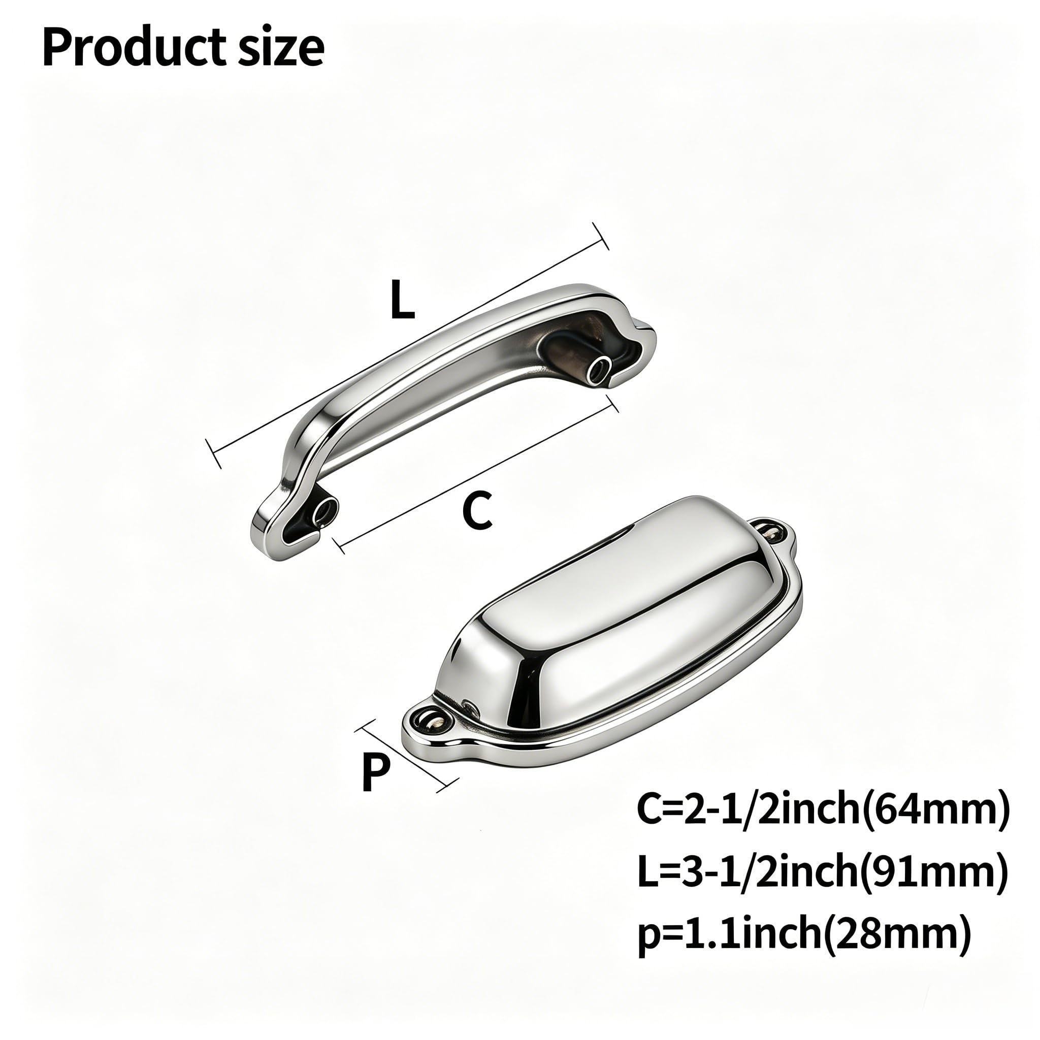 KHTUMEWARE-170357 Polished Nickel Cabinet Pulls CTC 2-1/2 in (64 mm) 2-Pack in Polished Nickel — KHTUMEWARE