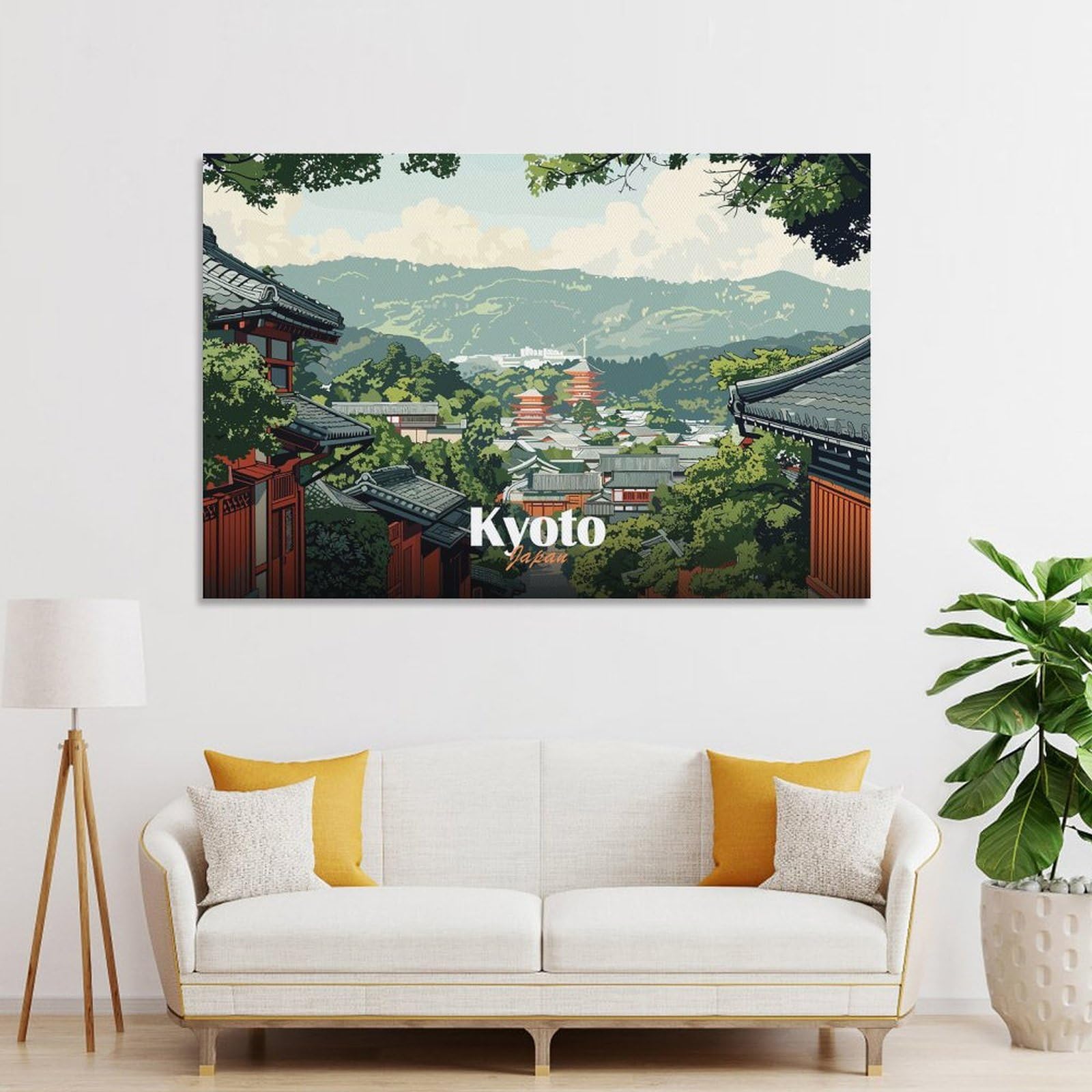 Junmoney Unframe-Style-23 Kyoto Japan Cityscape Canvas Wall Picture, 12X18inch(30X45cm), For Study, Office Or Focused Interiors, Home Office Artwork With Decorative Appeal