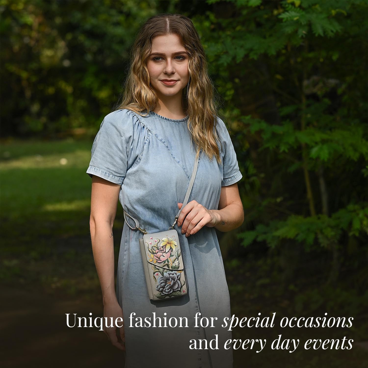 Anuschka Portfel Kobiety Women's Original Hand-painted Genuine Vegetable Tanned Leather Rfid Blocking Crossbody Phone Wallet