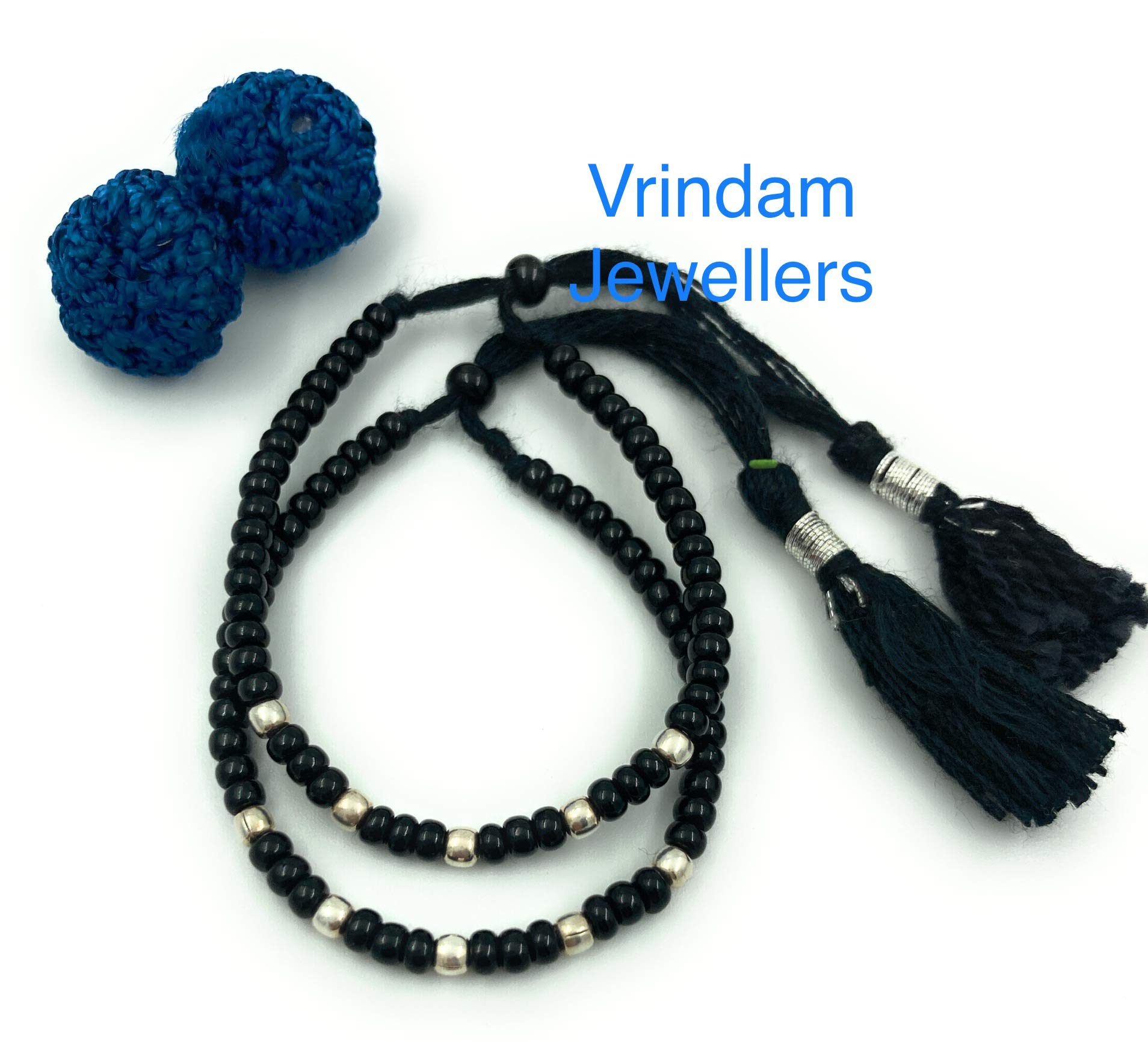 VRINDAM JEWELLERS 925 Sterling Silver Baby Nazariya Bracelet Pair | Black Beads Adjustable Kada for Infants & Newborns | Evil Eye Protection Jewelry | Traditional Handmade Silver Bracelet Set