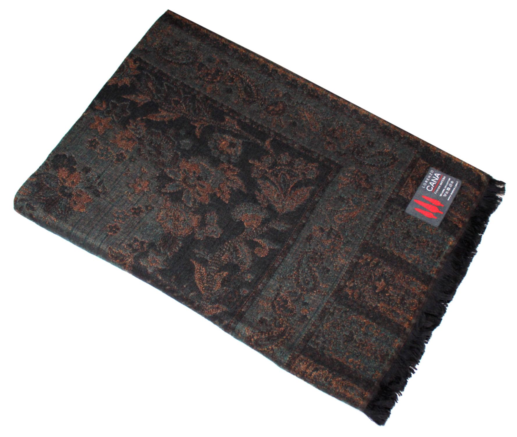 Lorenzo Cana - Decke Jacquard gewebt 50% Wolle vom Merino Lamm 50% Baumwolle Wohndecke Sofadecke Kuscheldecke Plaid Mehrfarbig Schwarz Ocker Paisley 140 cm x 200 cm - 96331