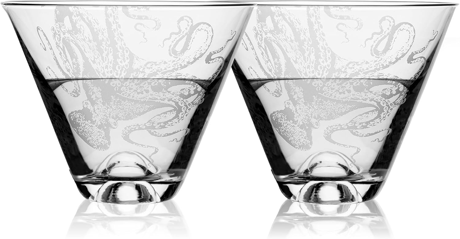 Caskata Lucy Stemless Martini Glasses Set of 2 | Hand-Crafted Lead-Free Crystal Drinking Glasses For Martinis or Cocktails | Unique Party Wine Glass for Wedding or Birthdays | 12 Oz.