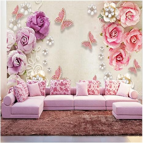 Amazon Xbwy 装飾壁画壁紙レトロヨーロピアンスタイルジュエリー花蝶壁画リビングルームテレビ結婚式の家ロマンチック 280x0cm 壁紙
