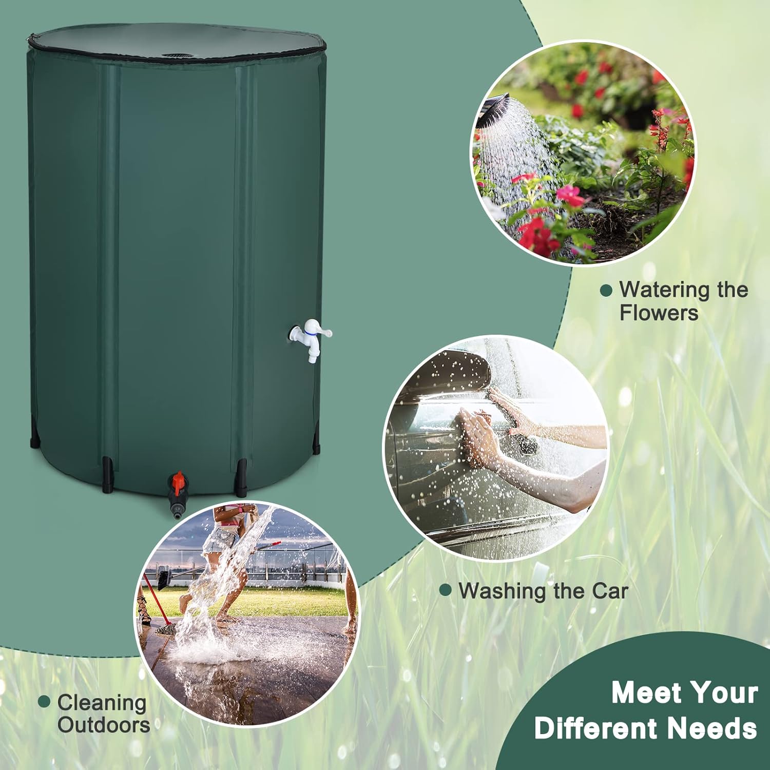 LDAILY 100 Gallon Collapsible Rain Barrel to Collect Rainwater from Gutter, PVC Rain Water Collection Barrel w/Spigot Filter & Top Mesh, Effectively Saving Water, Large Water Storage Container
