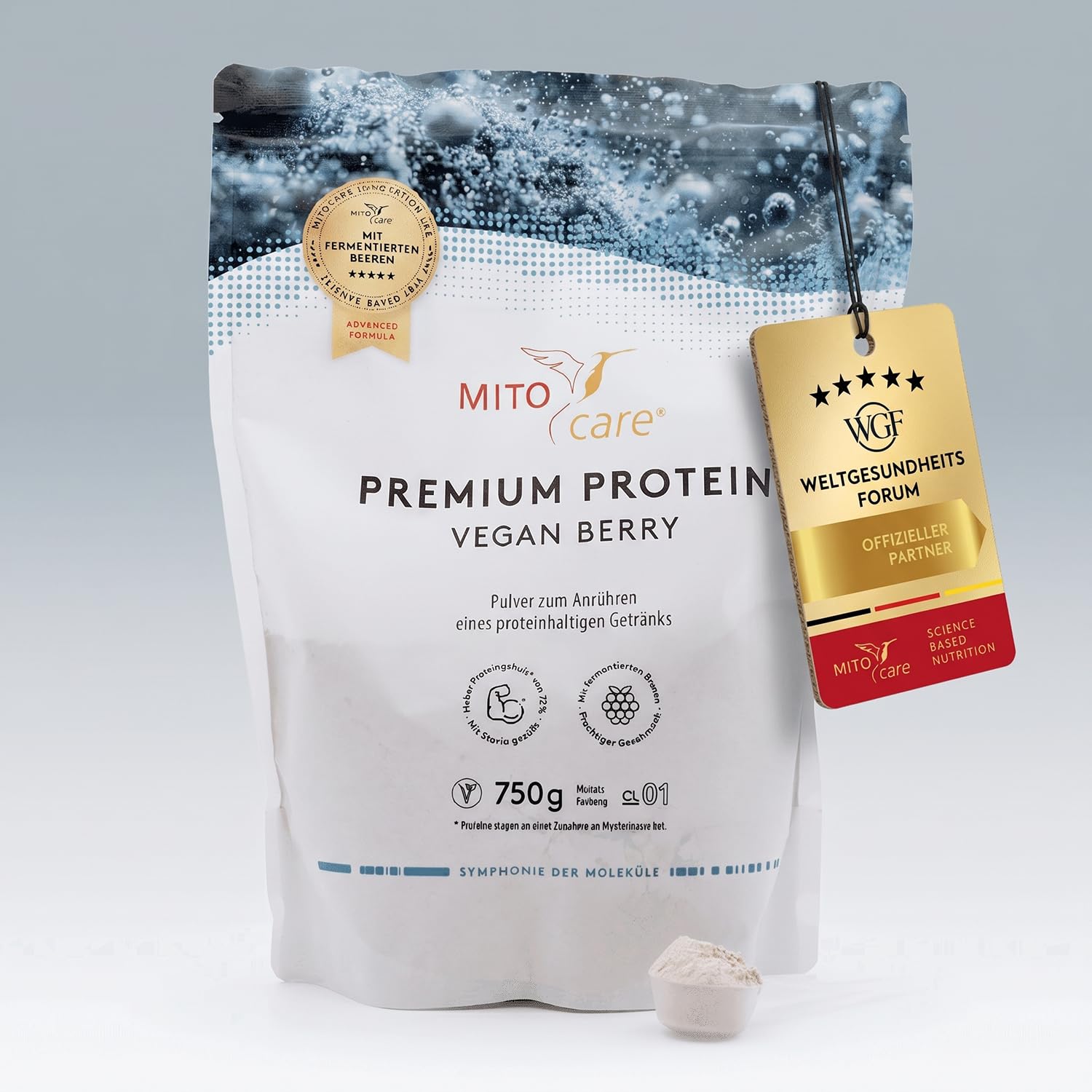 MITOcare Premium Protein Shake - Eiweiss Protein pulver mit Reisprotein & Erbsenprotein -18 g Protein pro Portion - Vegan Berry - 1 Monatspackung 750 g - vegan & Produziert in Deutschland