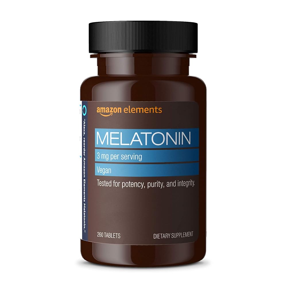 Amazon Elements Melatonin, 3mg, Vegan, Unflavored, 260 Tablets, 8 Month Supply (Packaging may vary)