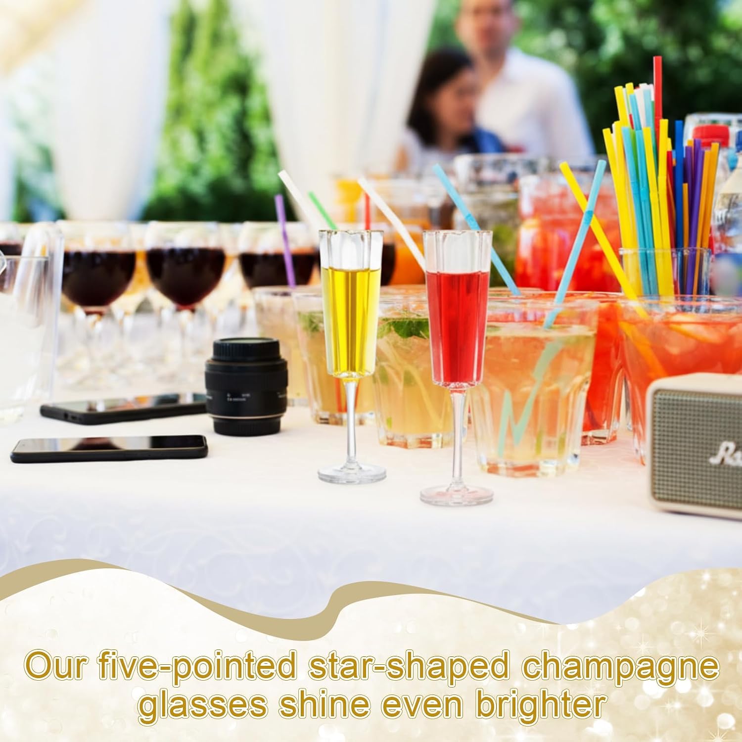 4 Pcs Star Shaped Champagne Flutes Glasses Gift Set Transparent Gold Rim Cocktail Glasses for 4th of July Independence Day Parties, Christmas, New Year, Weddings Anniversary Celebrations