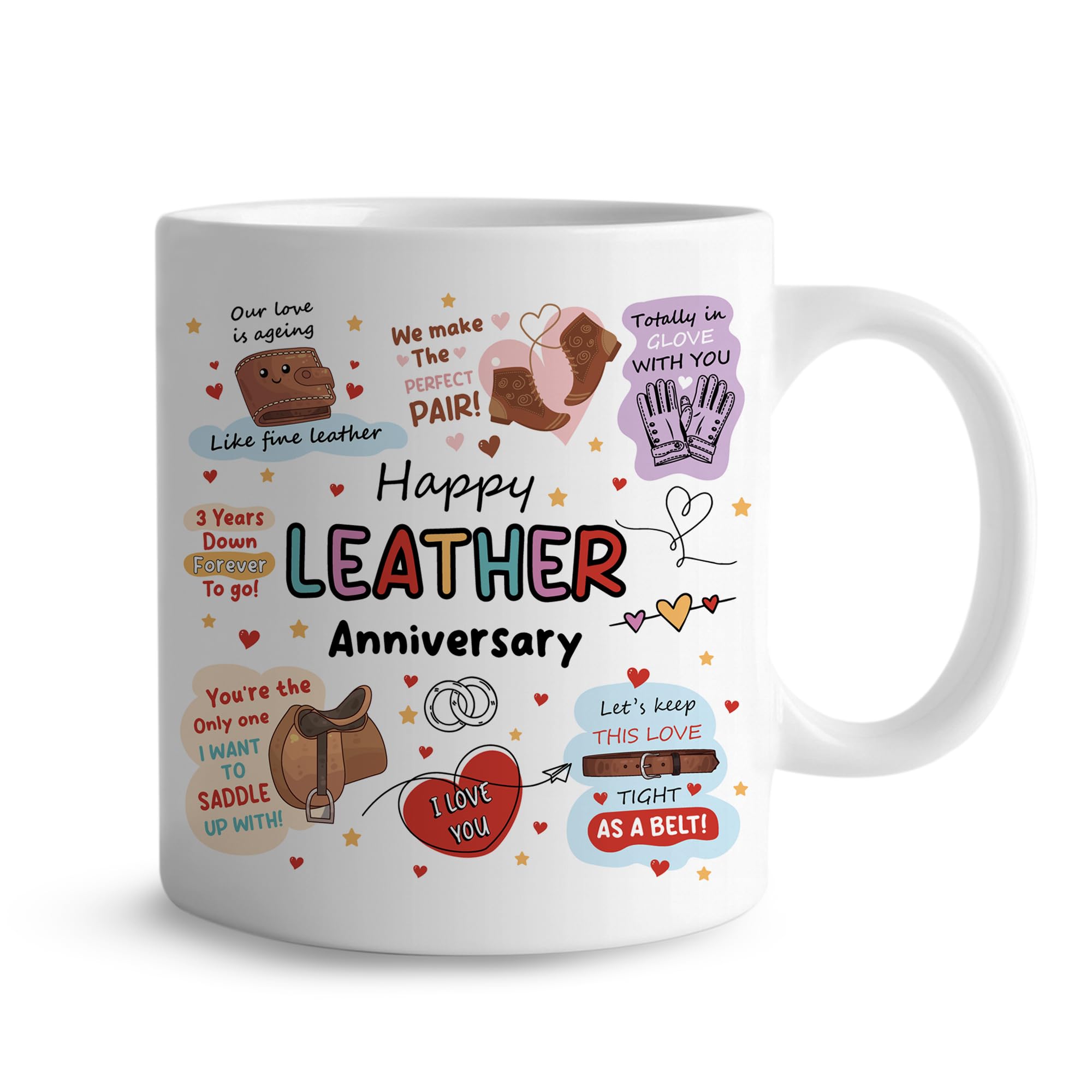 RED OCEAN Funny Mug for 3rd Anniversary, Gift for Her Him, Leather Anniversary, Husband Wife Couple Romantic Present Keepsake