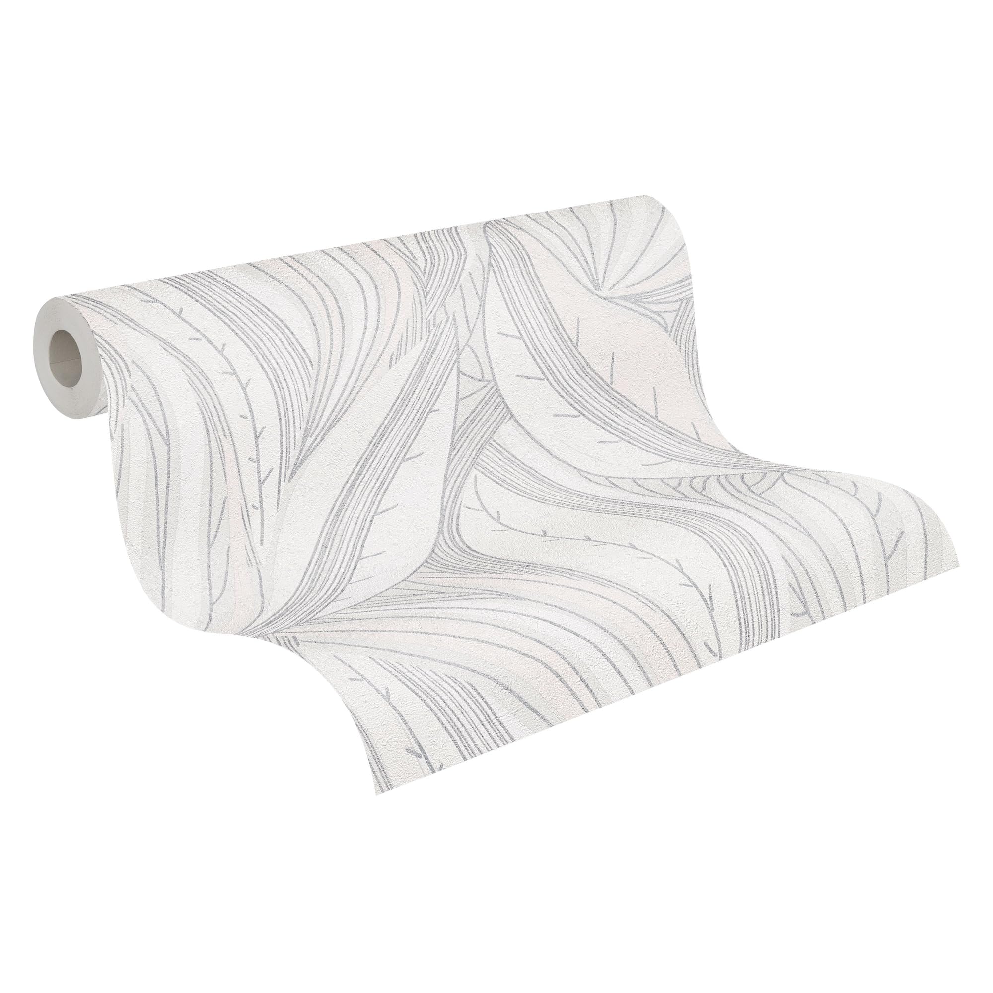 Papier peint intissé argenté métallisé à motif feuilles Livingwalls