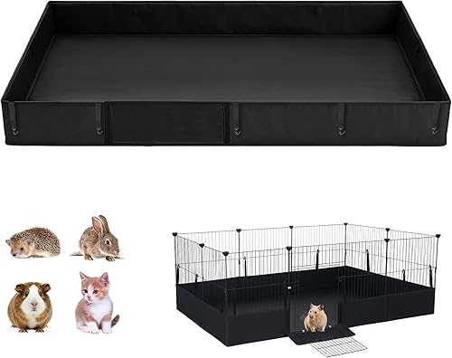 Guinea Pig Cage Liner with One-Hand Hook and Open Door Design, 48" L x 24" W, Waterproof Washable Tarpaulin Bottom, for C&C Grid, Rabbit Hedgehog Habitat Liner, Black