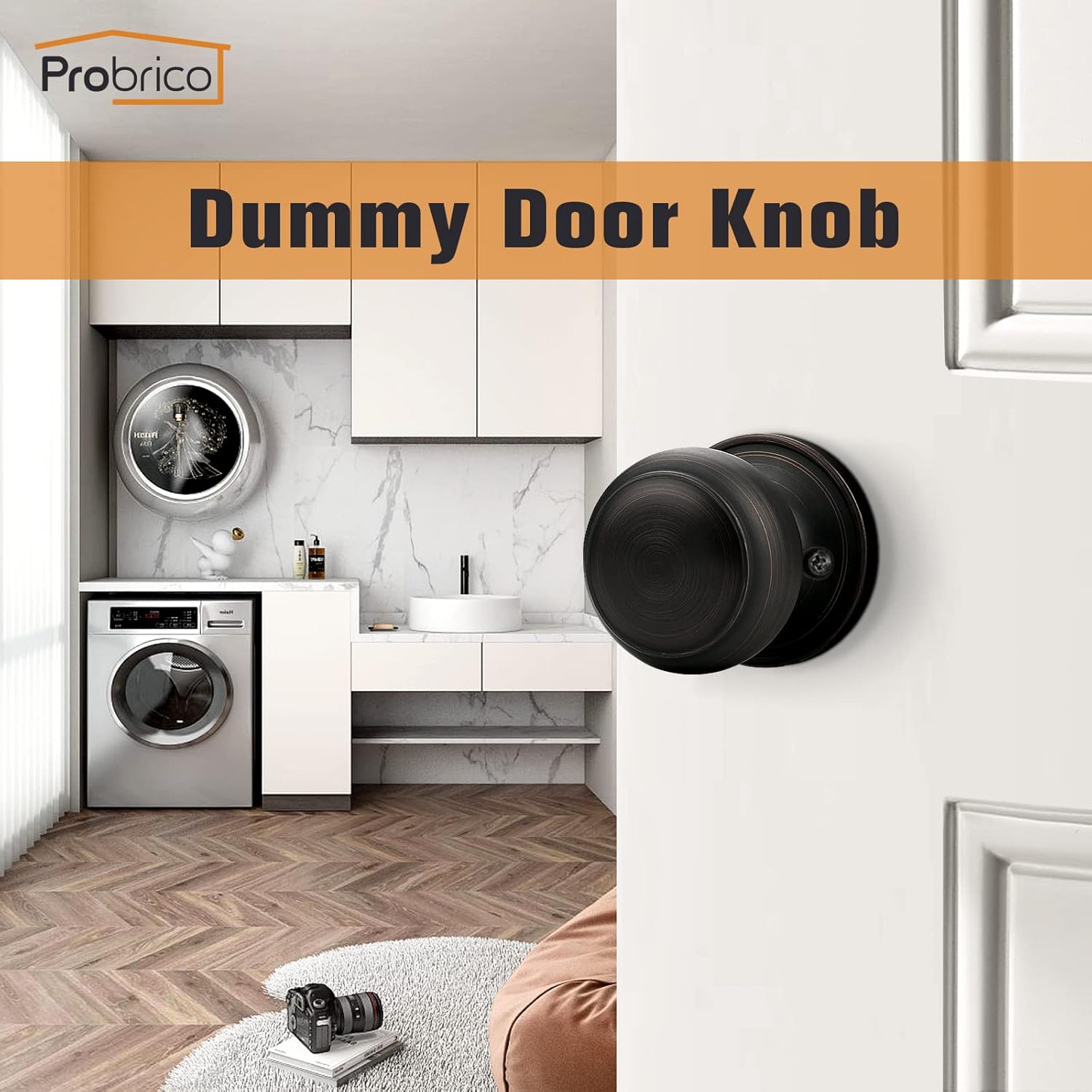 Probrico Half Dummy Door Knob Flat Ball Interior Door Knobs Non-Turning Door Handles, Oil Rubbed Bronze, 6 Pack