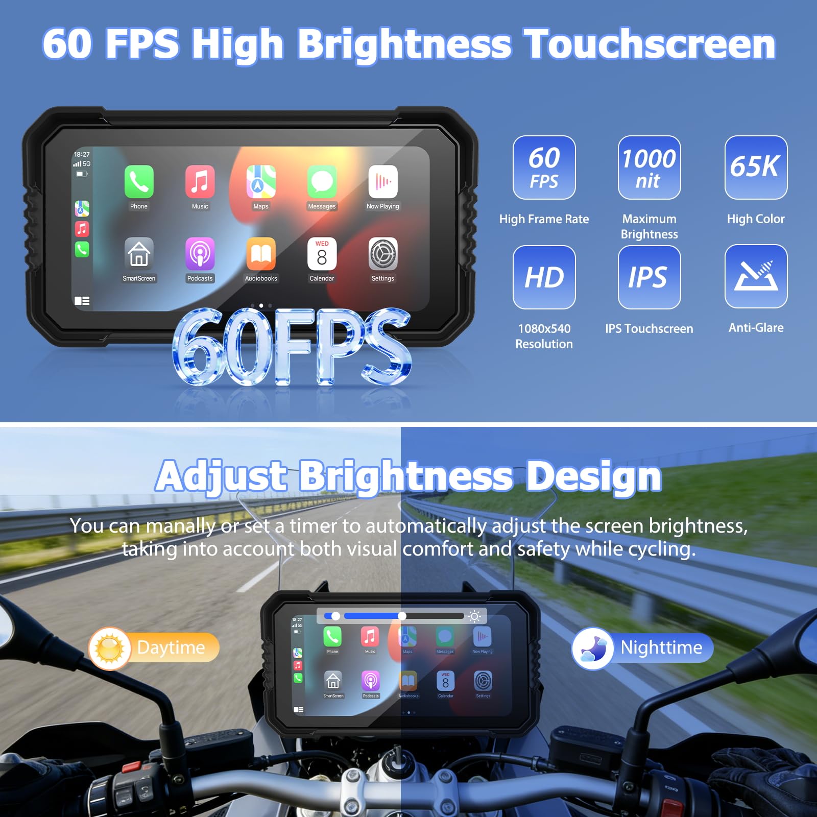 Carplay Schermo per BMW Moto Senza Fili CarPlay Android Auto Display Carplay Moto 6,25 Pollici Touchscreen Impermeabile IP67 Schermo Car Play Bluetooth Navigazione Controllo Vocale Mirror Link