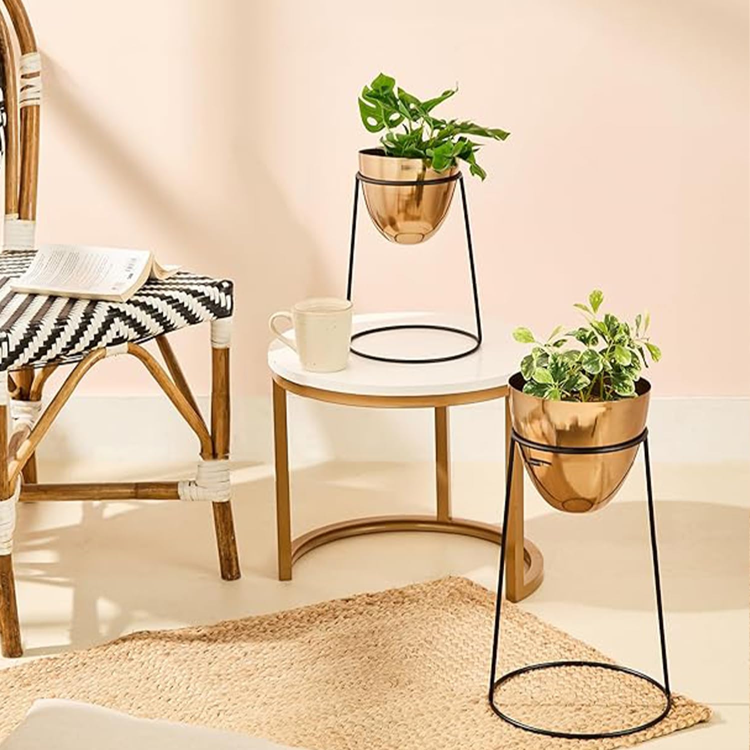 amazon basics Metal Planter with Round Stand (Set of 2) | for Living Room/Bedroom/Office Décor (Gold) (B0D6GL1QQX) Amazon Price History, Amazon Price Tracker