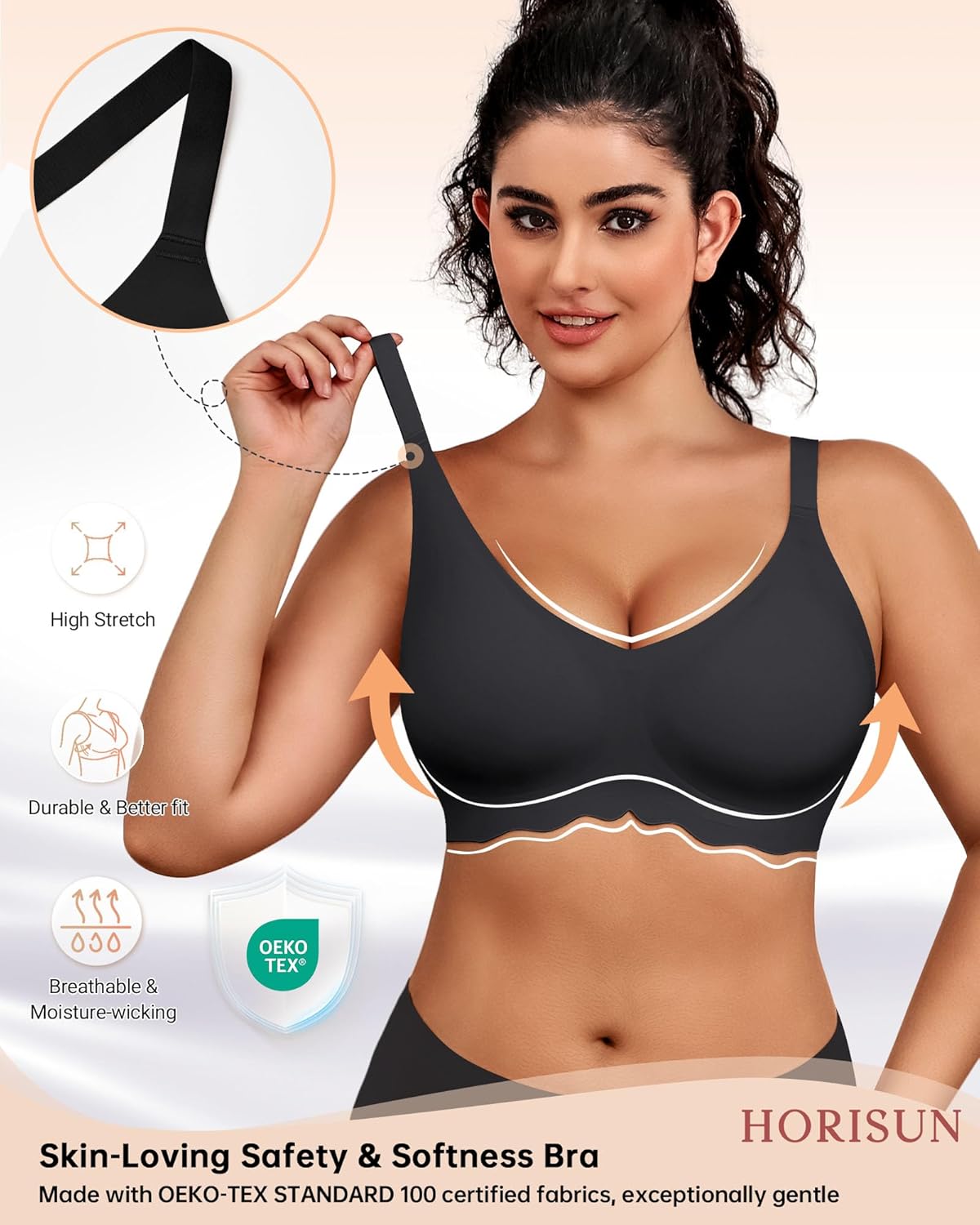 HORISUN Wireless T Shirt Bra Seamless Push Up Bralette Full Coverage V Neck Comfortable Bras for Women - Image 3