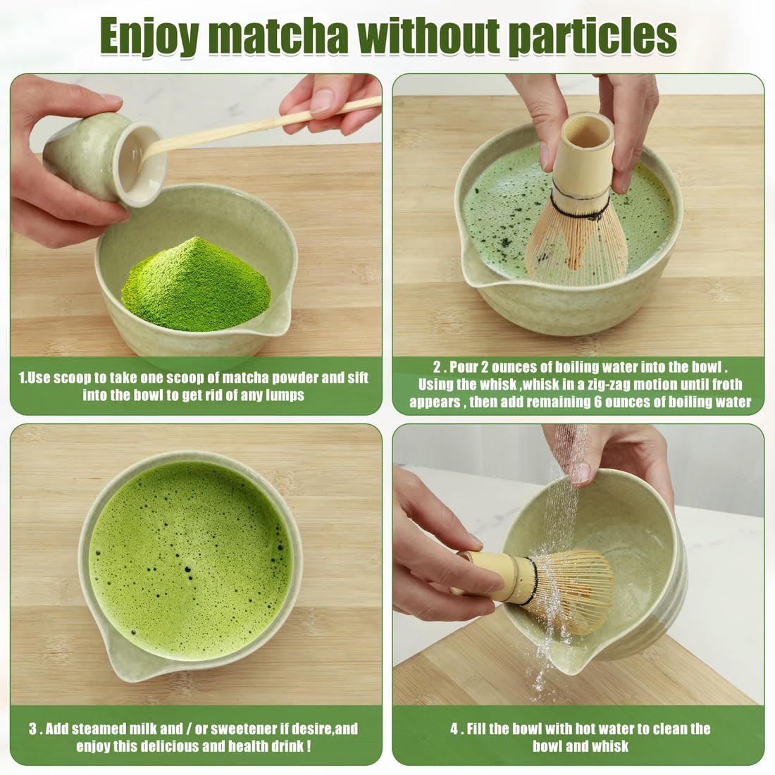 Japoński zestaw matcha z ceramiczną miską trzepaczką do matcha i miarką do herbaty dla miłośników herbaty, prezenty, akcesoria do robienia herbaty, 4 szt