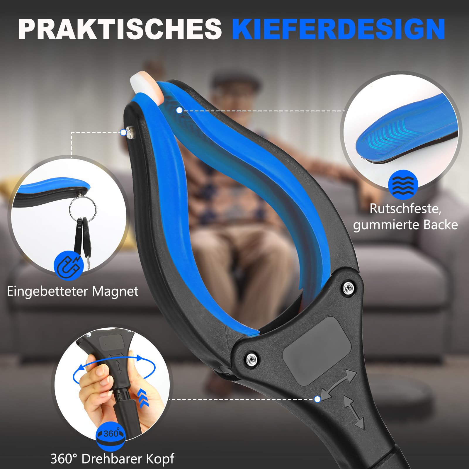 Angooni 2 Stück 81 cm Greifer für Senioren - Greifzange Müllzange - Drehbar Müllgreifer - Greifer Kinder - Verbesserter Langlebiger Greifzange für Müll