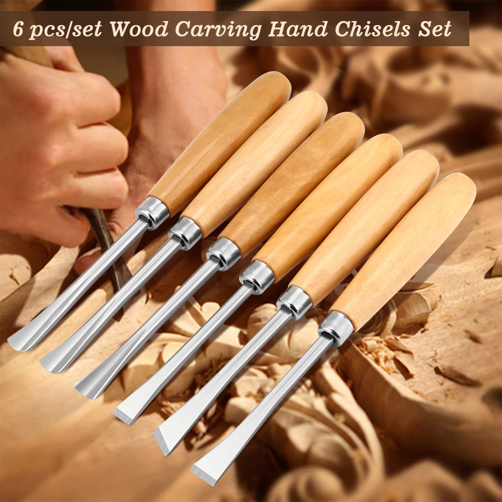 Herramientas para Tallar Madera, 6 Piezas Juego de Cinceles de Mano para Tallado en Madera Profesional Herramientas para Esculpir Cintería de Brije Kit de Cuchillos
