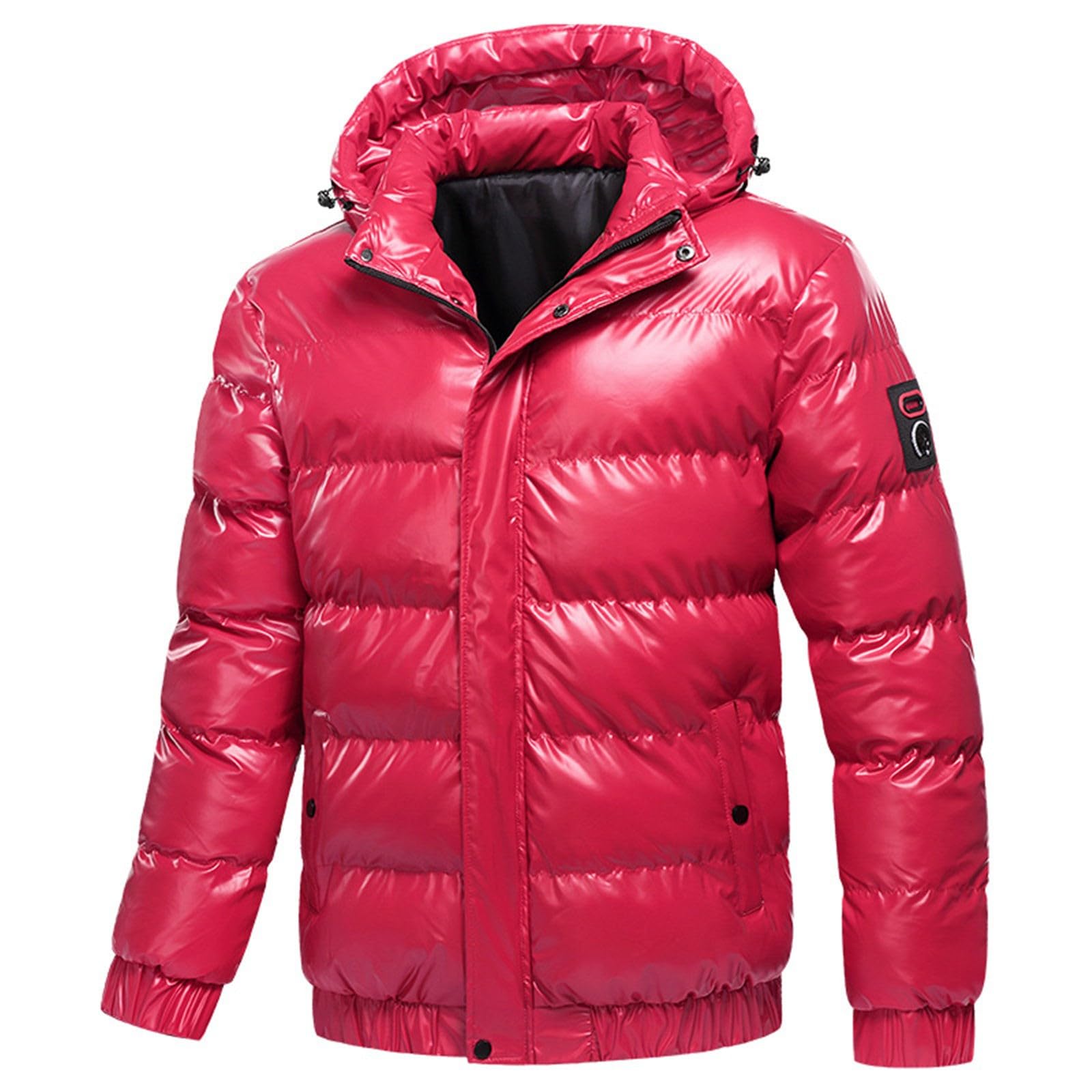 Generisch Doudoune brillante pour homme avec col montant Veste thermique Parka chaude Manteau à capuche en métal brillant Veste d'hiver d'hiver épaisse à manches longues Manteau d'hiver avec fermeture