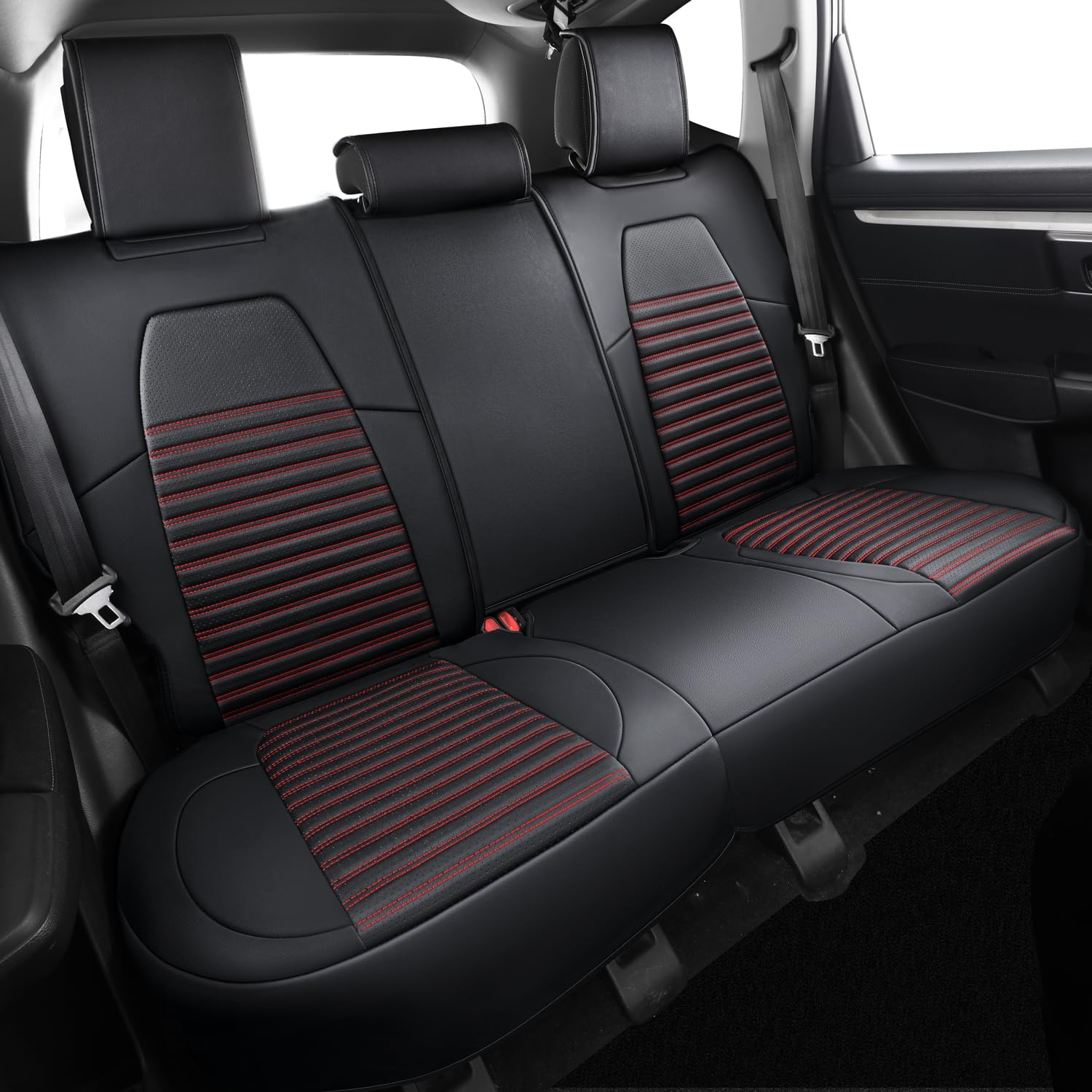 LINGVIDO Custom Fit Honda CRV Car Seat Covers, Full Set Honda CRV Seat Covers with Waterproof Faux Leather Honda CR-V CRV Accessories 2017 2018 2019 2020 2021 2022 2023(Black+Red)