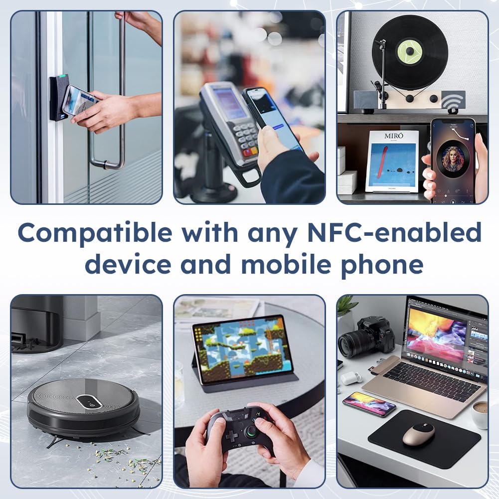 AXFEE 60 szt. znaczników NFC NTAG216, białe okrągłe naklejki NFC, średnica 25 mm, programowalne znaczniki NFC, pamięć RFID 888 bajtów, kompatybilna ze wszystkimi telefonami i urządzeniami