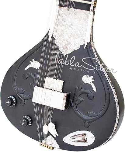 Miniatura 3 de Maharaja Musicals Electric Sitar - Tumba plana individual, estilo Kharaj Pancham, color negro, cuerdas extras, Mizrabs, bolsa (PDI-91)