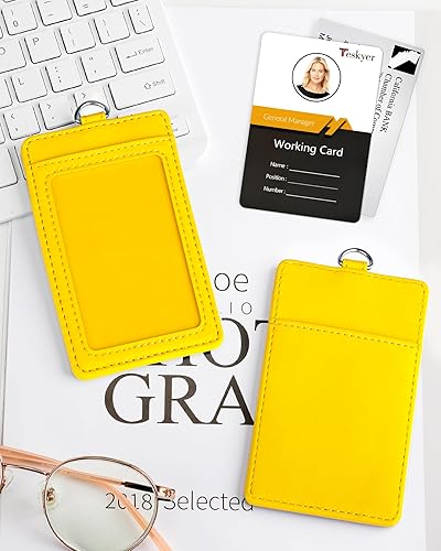 Miniatura 73 de Teskyer - Soporte para tarjetas de identificación con cordón, soporte de cuero para tarjetas de identificación, portatarjetas con cordón, vertical