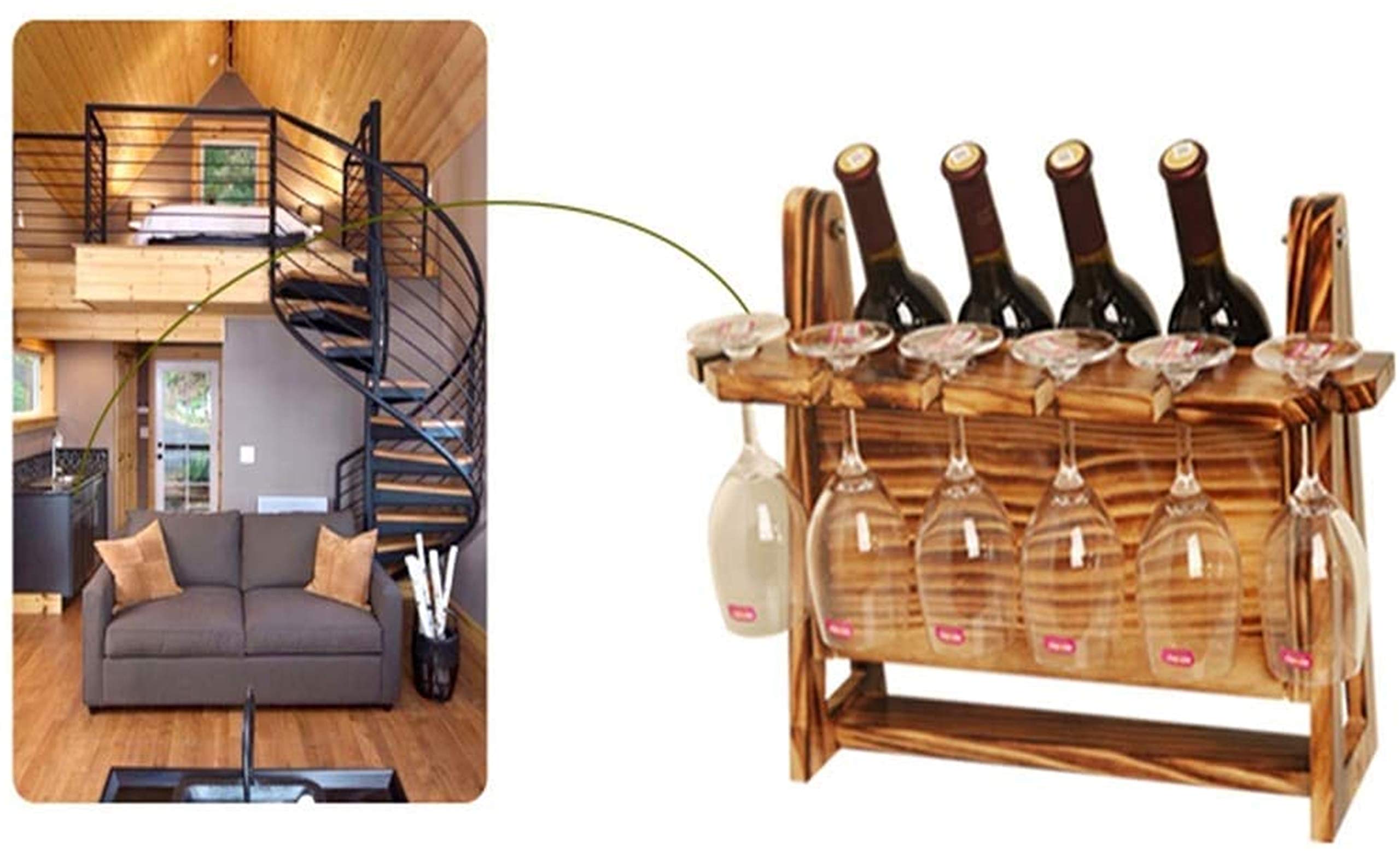 Ouseen Wooden Free Standing Wine Rack Holder - Stores 6 Bottles - View #2