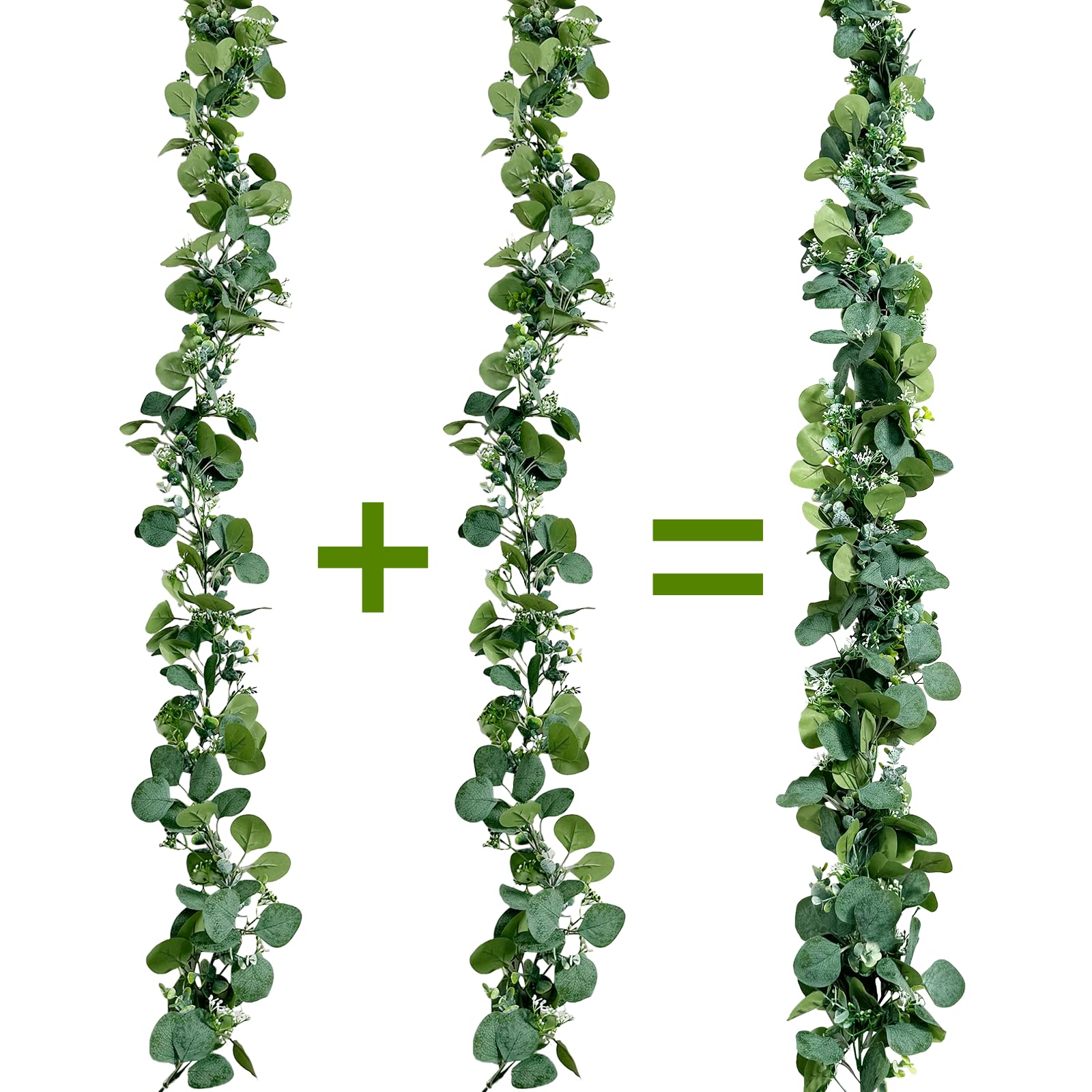 5.9' Artificial Eucalyptus Garland, 2Pcs Faux Silk Silver Dollar Garland Eucalyptus Leaves Greenery Garland with Flowers Berries Fake Spring Plants Vines for Home Table Window Party Wedding Arch Decor