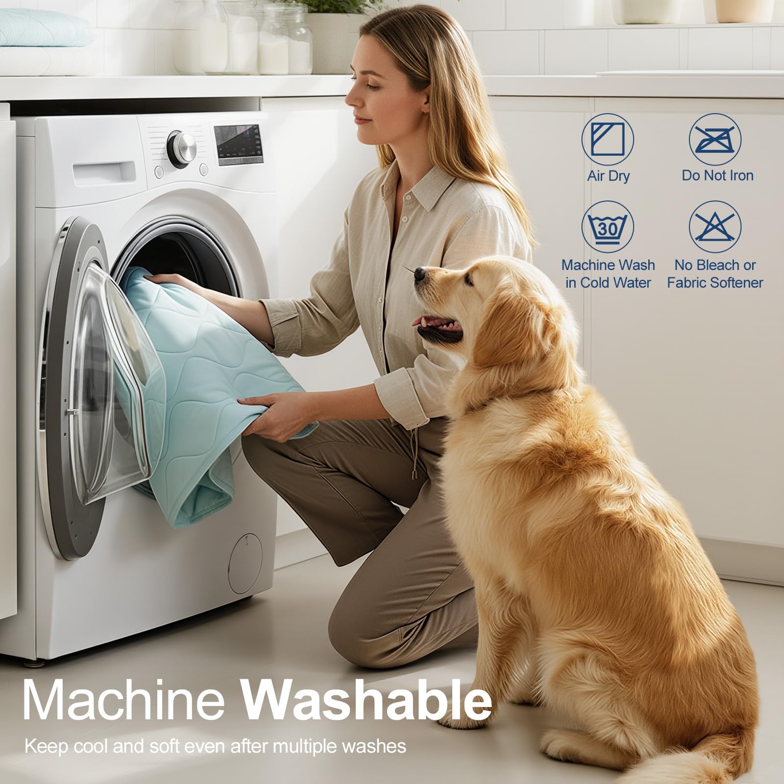 Manta Refrescante para Perros Q-MAX > 0,4, Manta Ligero Lavable para Mascotas, Multitamaño Autorrefrigerante para Gatos, Cama de Verano para Personas Calurosas, 94 × 120 cm, XL, Azul