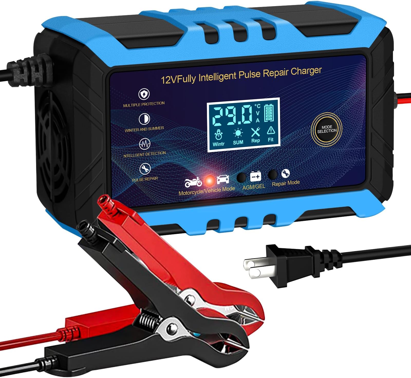 Amazon.co.jp: 12Vバッテリー充電器 全自動バッテリーチャージャー パルス充電器 メンテナンス充電 4-100Ah鉛蓄バッテリー ...