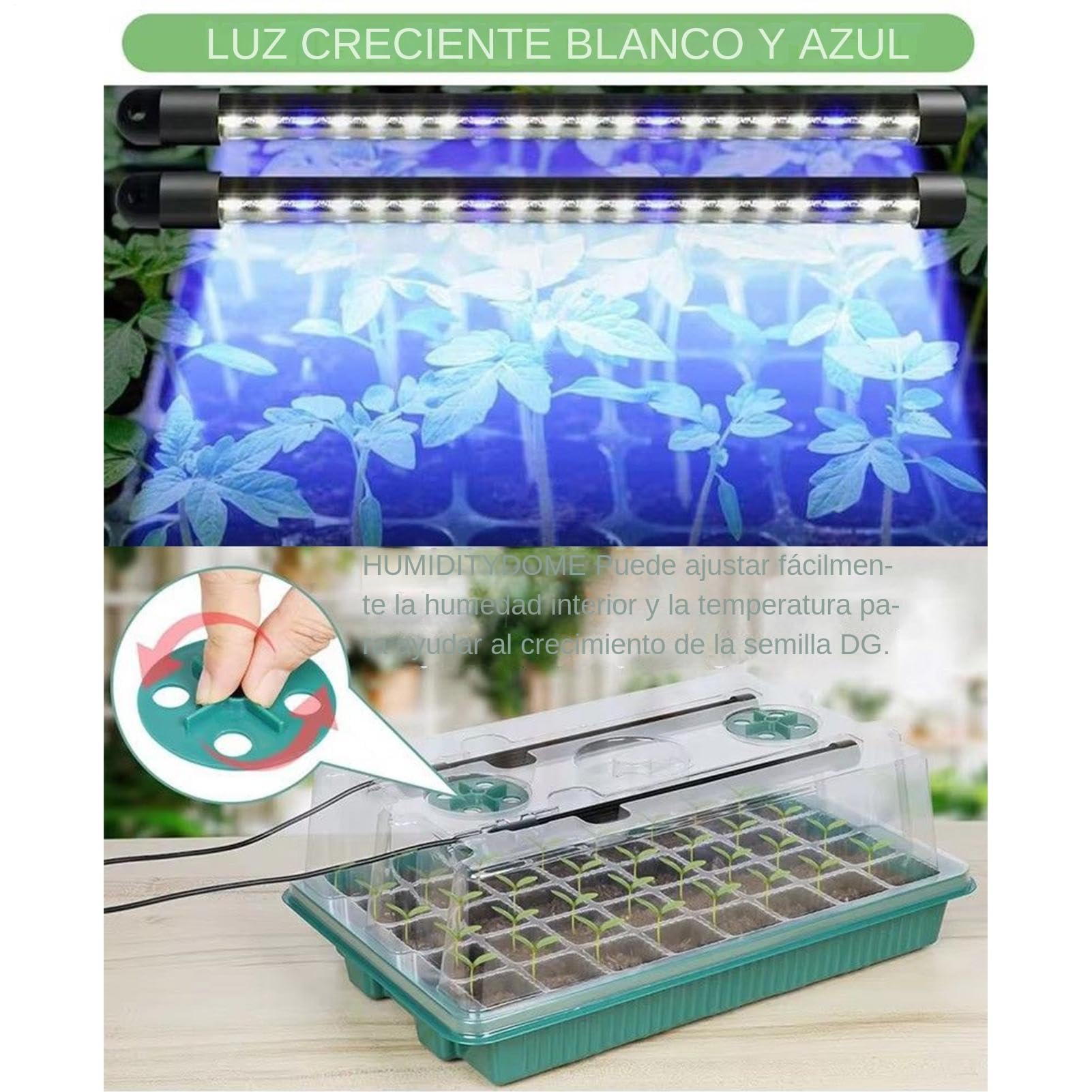 Genérico Kit de Germinación - con Cúpula de Humedad y Luz de Cultivo | Bandeja de Cultivo para Propagación de Plantas Jardín,para Jardín Oficina Hogar Patio y Propagación
