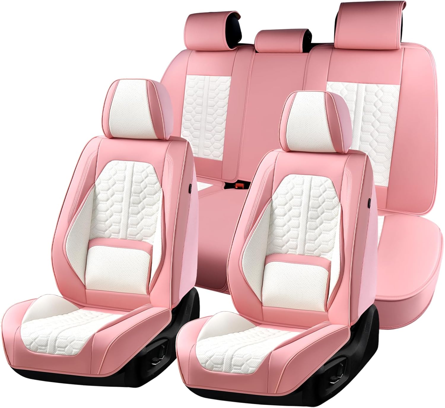 Huidasource Leather Seat Covers for Cars, Front and Rear Car Seat Covers Full Set, Waterproof Automotive Car Seat Cushion Cover 5 Seats Fit for Most Cars SUV Trucks, Pink & White