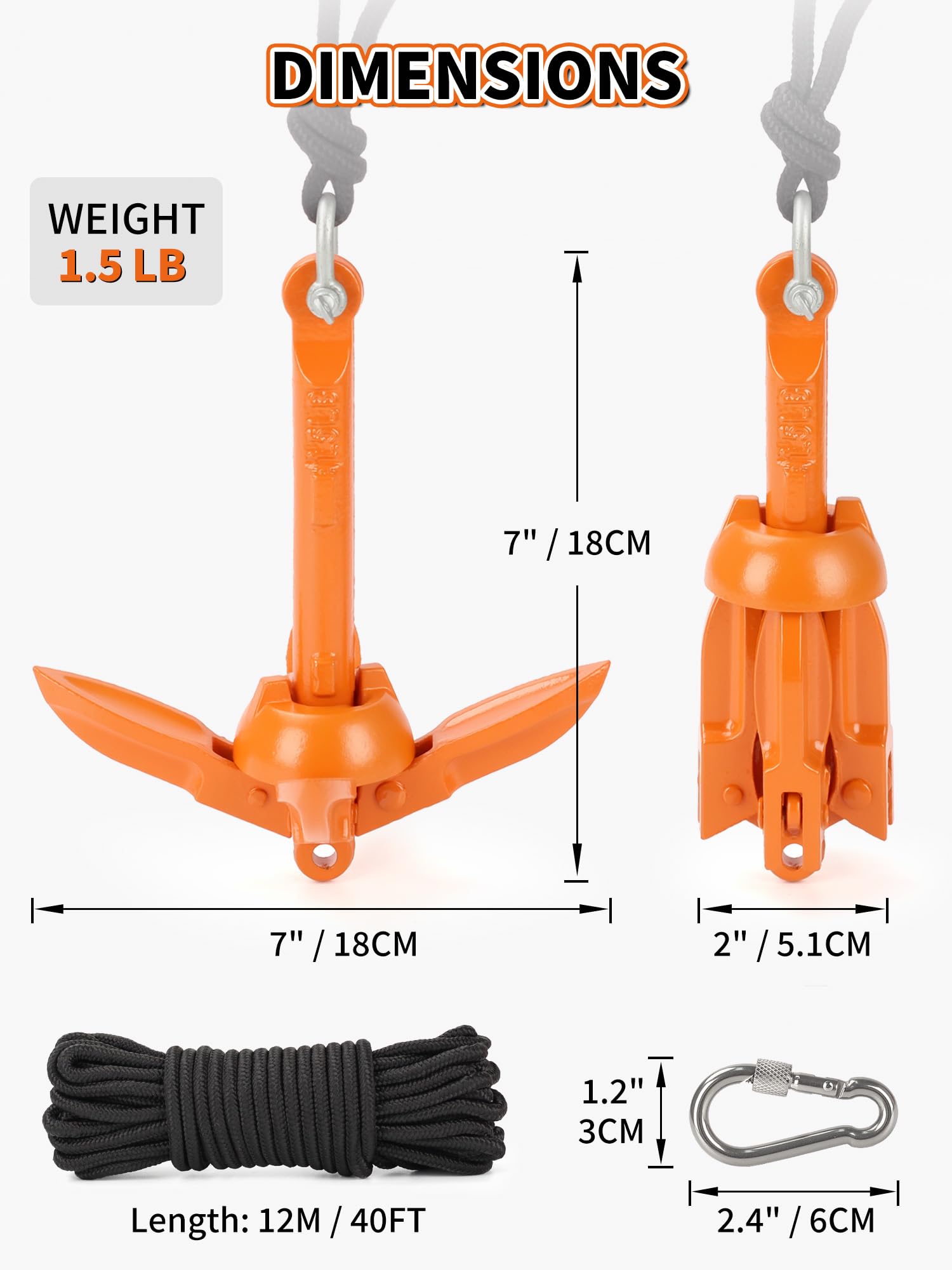 OULEME Folding Grapnel Anchor Kit - Boat & Watercraft -3 OULEME Folding Grapnel Anchor Kit - Boat & Watercraft -3