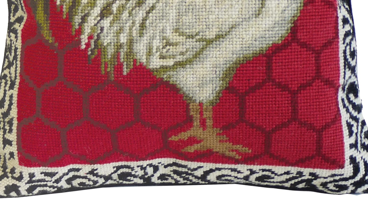 C&F Home Red Black & White Rooster Needlepoint Pillow 14" x 14" Cottage Cozy Rustic 14" x 14" Red