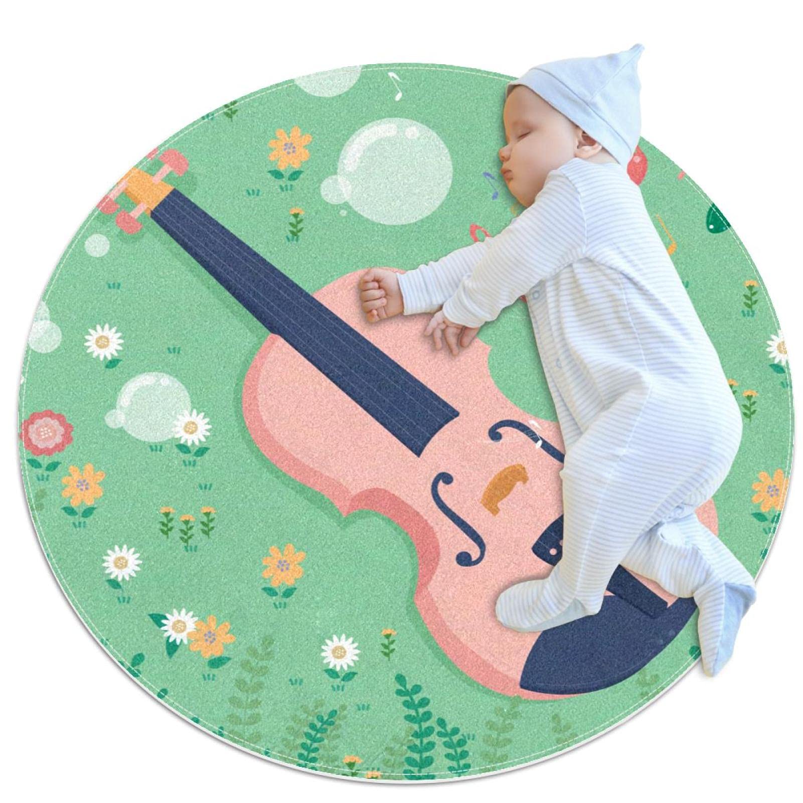 Tapis rond note de musique JDEZ pour chambre et salon 100x100cm