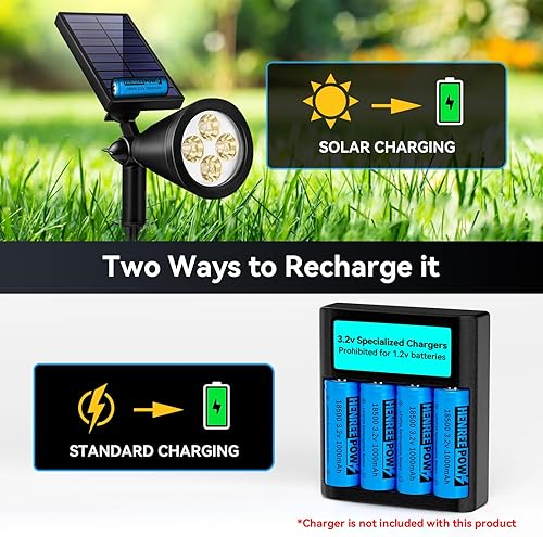 Miniatura 6 de Henreepow Batería recargable 18500, batería de fosfato de litio LiFePO4 de 3.2 V de 1000 mAh para luces solares de jardín al aire libre, linterna