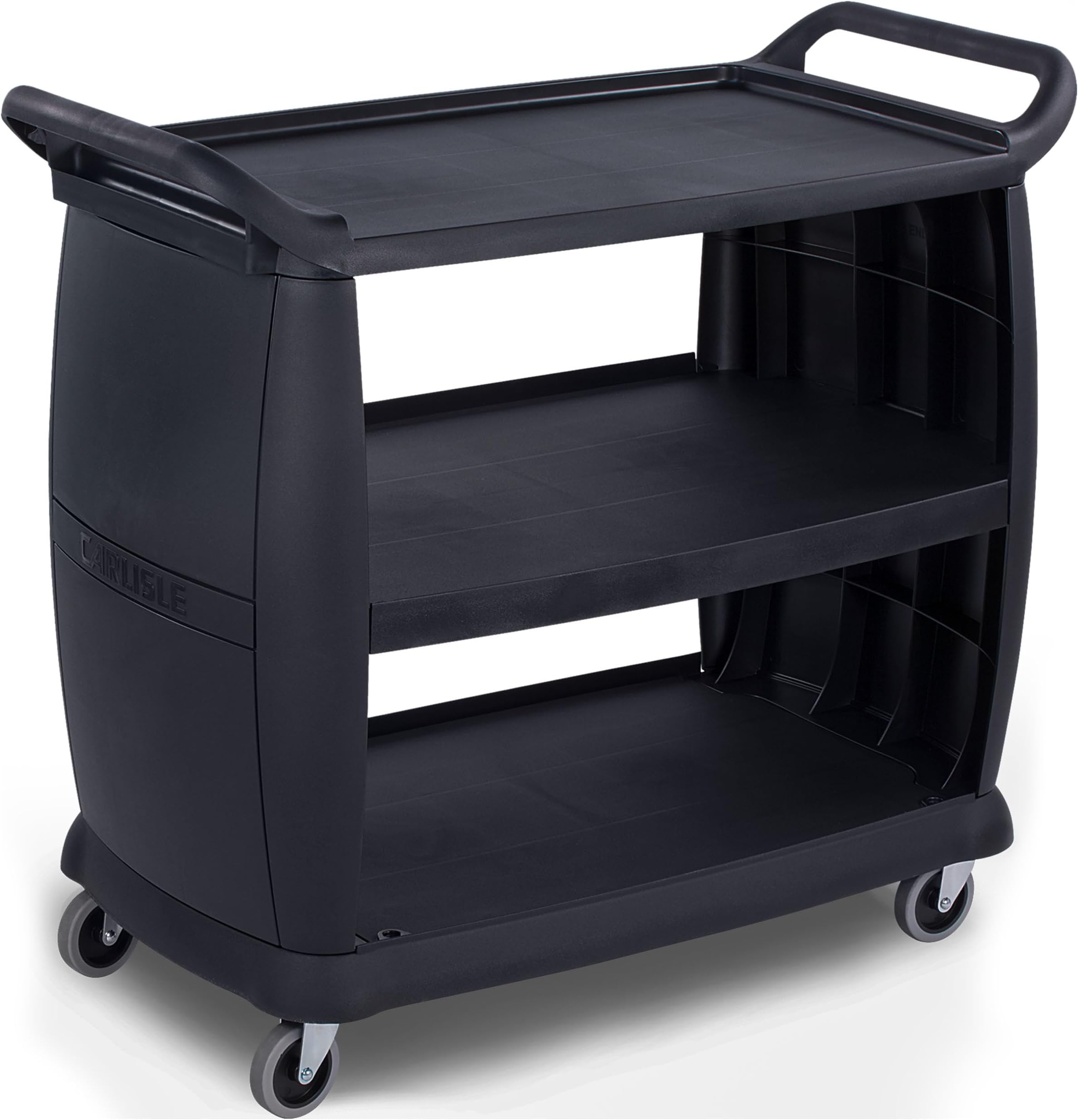 Bussing Cart 300 Lb Capacity with Omnidirectional Casters for Kitchens, Restaurants, and Fast Food, Plastic, 42 x 23 x 37.5 Inches, Black, Large