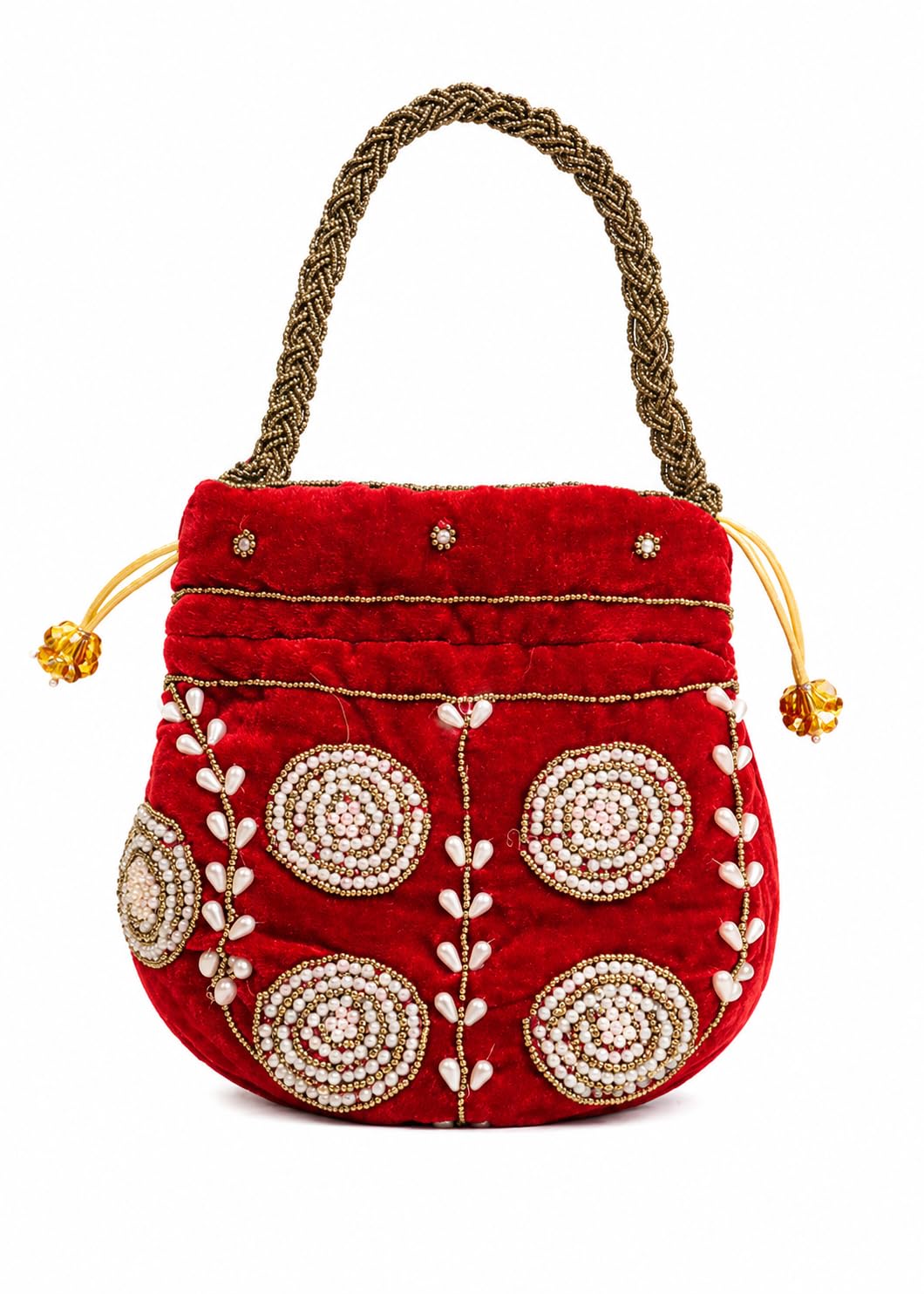 Women’s Red Velvet Bag with Pearl Bead Embroidery for Wedding, Party, Festive & Ethnic Traditional Use-picture-27
