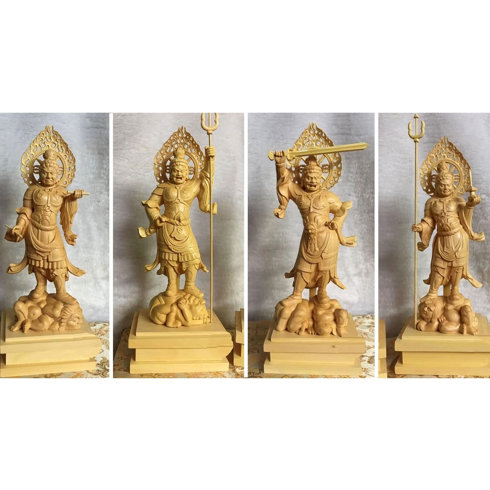 桧木製 仏壇仏像 木彫り 仏像 「四天王立像」持国天・広目天・増長天