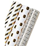 WRAPAHOLIC Gold Birthday Wrapping Paper Roll - Mini Roll - 3 Rolls - 17 Inch x 120 Inch Per roll - Gold Design for Birthday, Baby Shower, Wedding, Party, Holiday