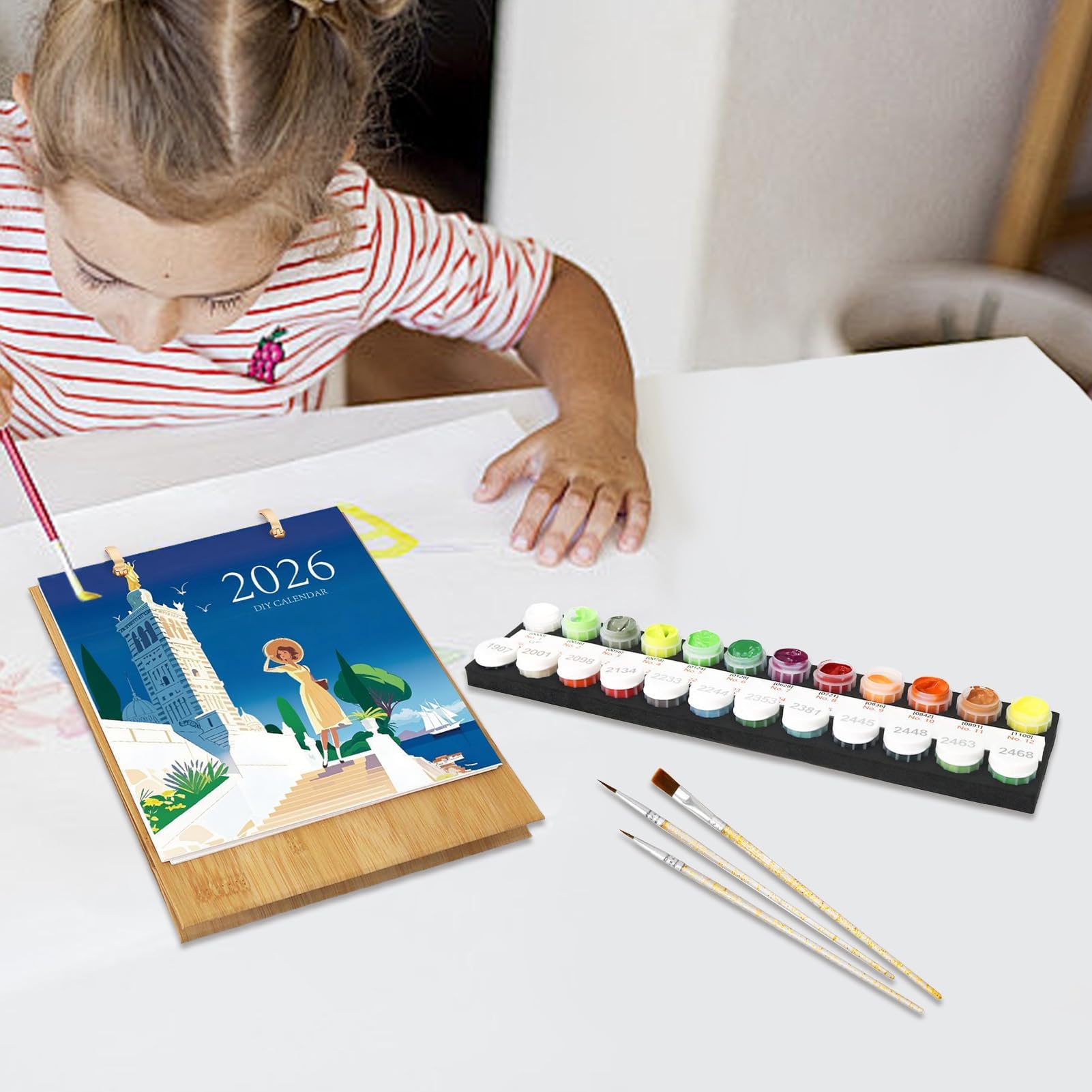 Calendario de mesa 2026 con 12 meses de números de pintura al óleo, planificador de escritorio y decoración, accesorios organizadores para el hogar, aula y apartamento