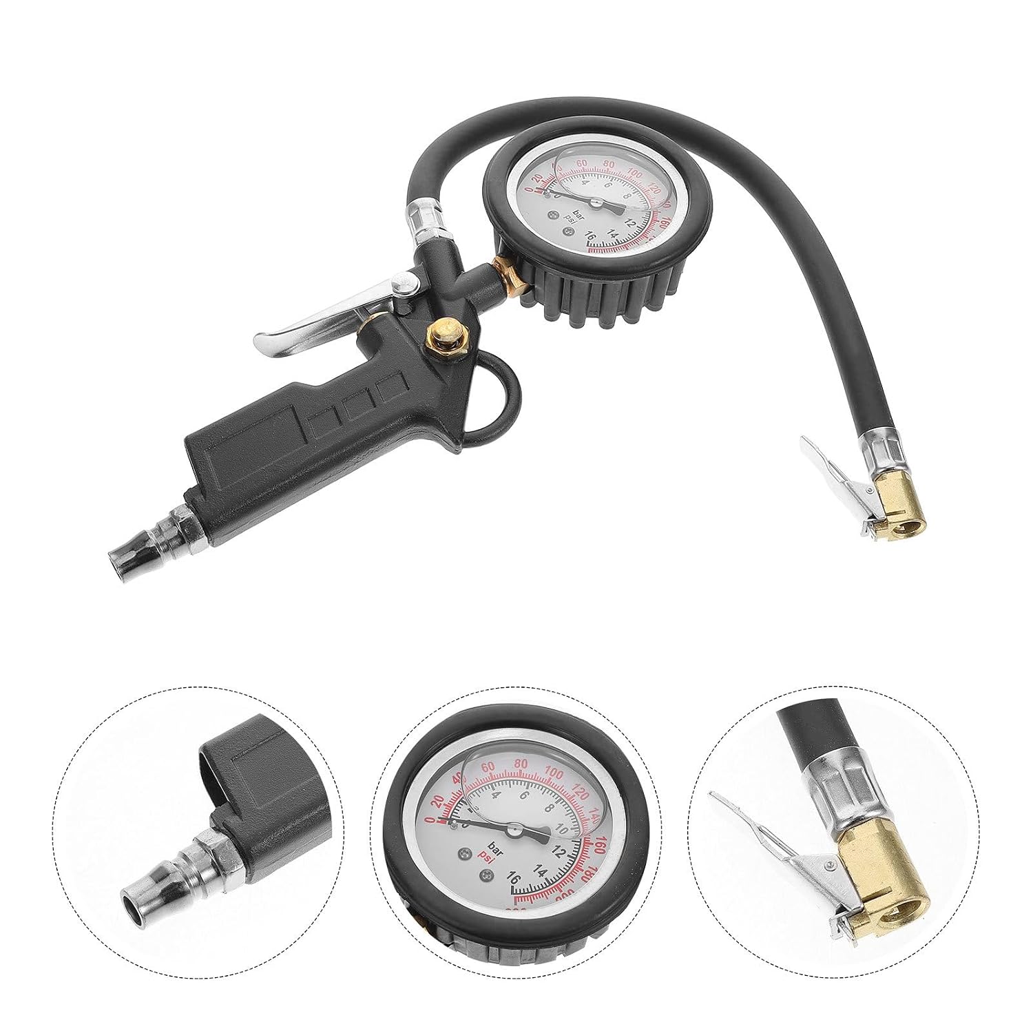 Multi-Function Tire Pressure Gauge and Inflator Air Pump for Cars and Motorcycles, Portable Accurate Air Pressure Measurement Tool with Analog Oil-immersed Gauge, Essential