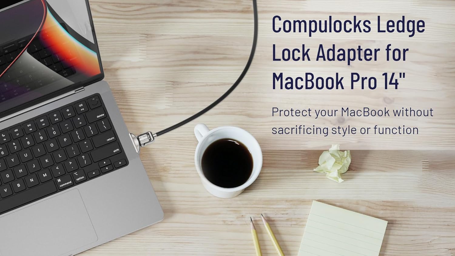 Compulocks Ledge Lock Adapter with Combination Cable Lock for MacBook Pro 14-Inch M1, M2, M3, M5 – Secure Anti-Theft Locking System for MacBook - Silver