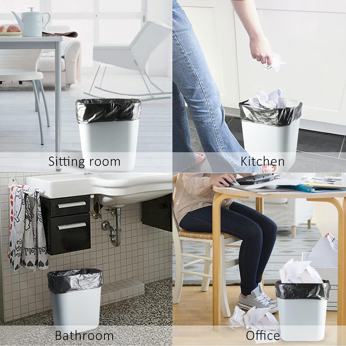 4 Gallon 1000 Counts Small Black Trash Bag Bulk Garbage Bags by Teivio, Bathroom Trash Can Bin Liners, Small Plastic Bags for home office kitchen