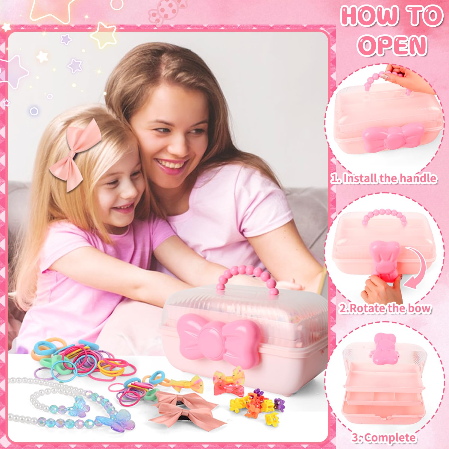 Bijoux Jouets Fille, 218 Pièces Boite a Bijoux Enfant Princesse avec Collier, Bracelet, Bagues, Attaches Cheveux et Pinces à Cheveux, Anniversaire Noël Cadeau Fille pour 3 4 5 6 7 8 9 10 Ans