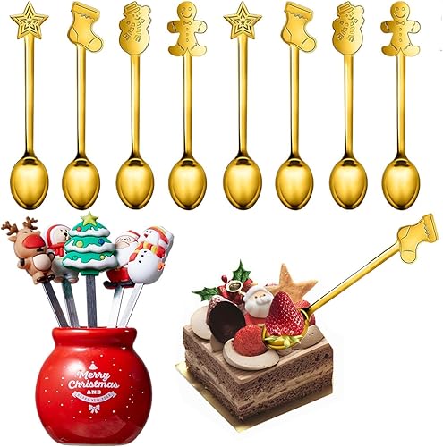8 cucharas de Navidad de acero inoxidable para té, sopa de leche, café, cucharas para mezclar, postre, pastel, helado, decoración de vajilla de