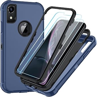 SunStory Compatible with iPhone XR Case with HD Screen Protector, 3-Layer Heavy Duty Full-Body Cover,3 in 1 Hybrid Protective Case for iPhone XR 6.1",Blue