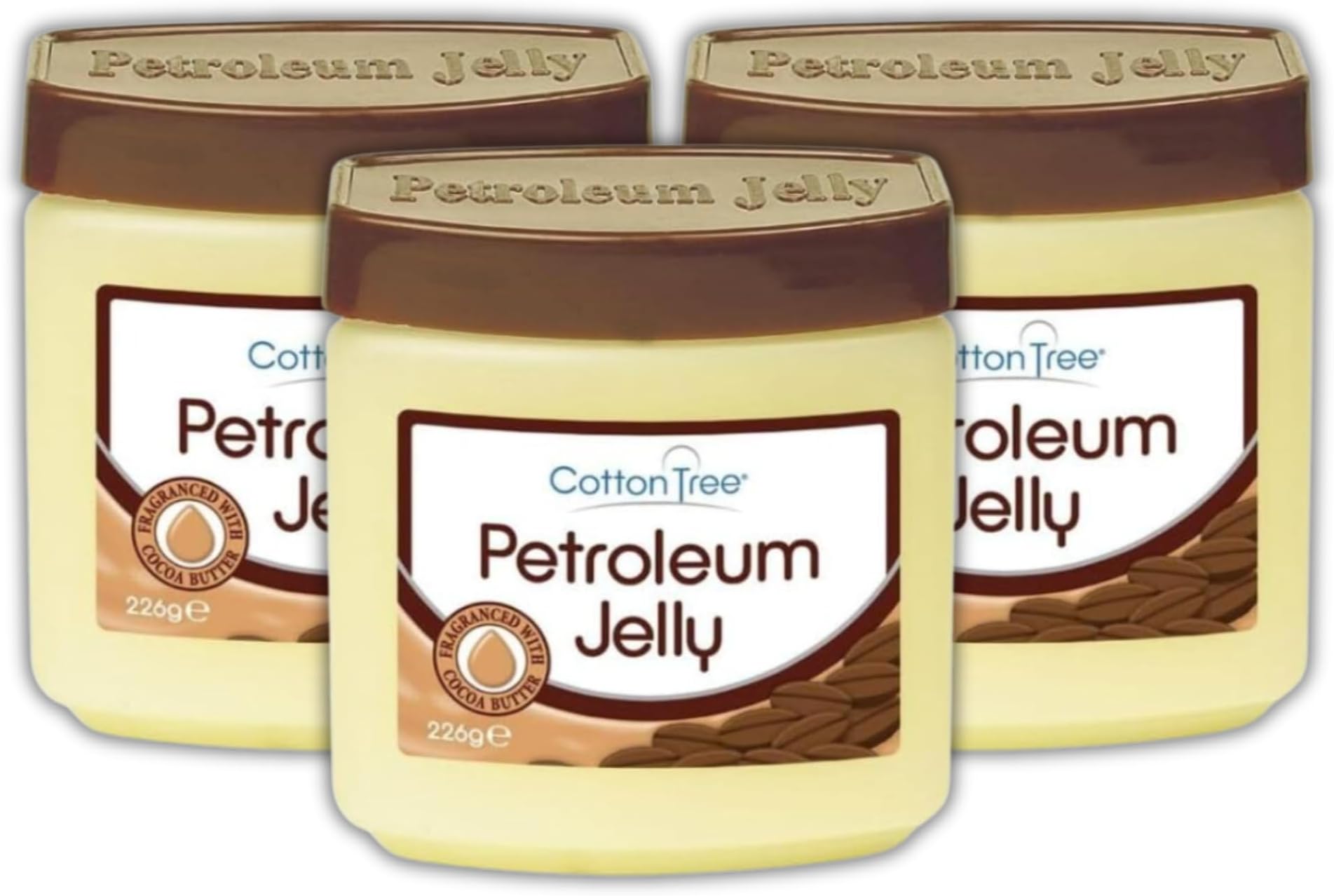 Cotton Tree Petroleum Jelly Cocoa Butter 3 x 226g Tubs of Hydrating Intensive Moisture for Daily Use - Bundle by Great British Home