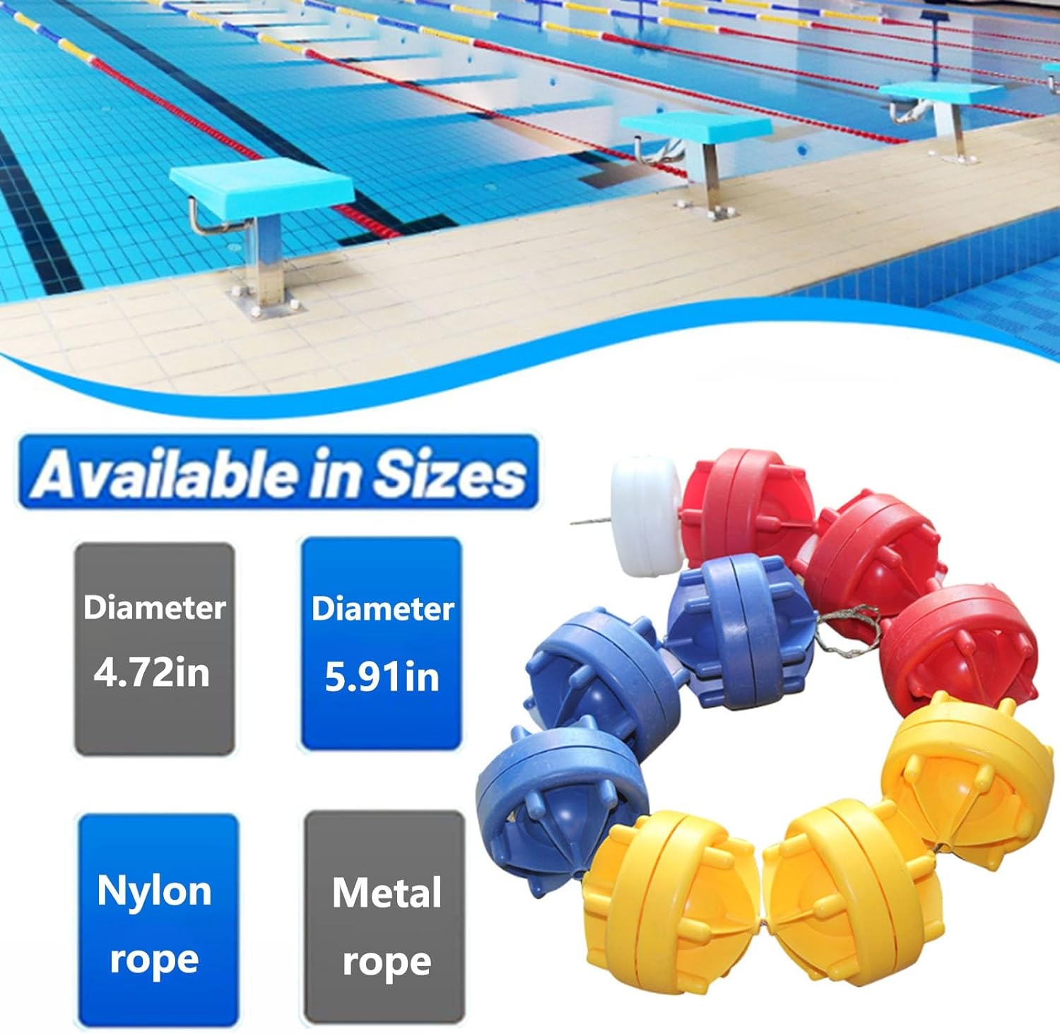 Adjustable Pool Safety Rope with Floats,Nylon Divider for Indoor/Outdoor Swimming Pools, Beach Buoy Line, Durable Floating Cordon, Diameter Pool Partition