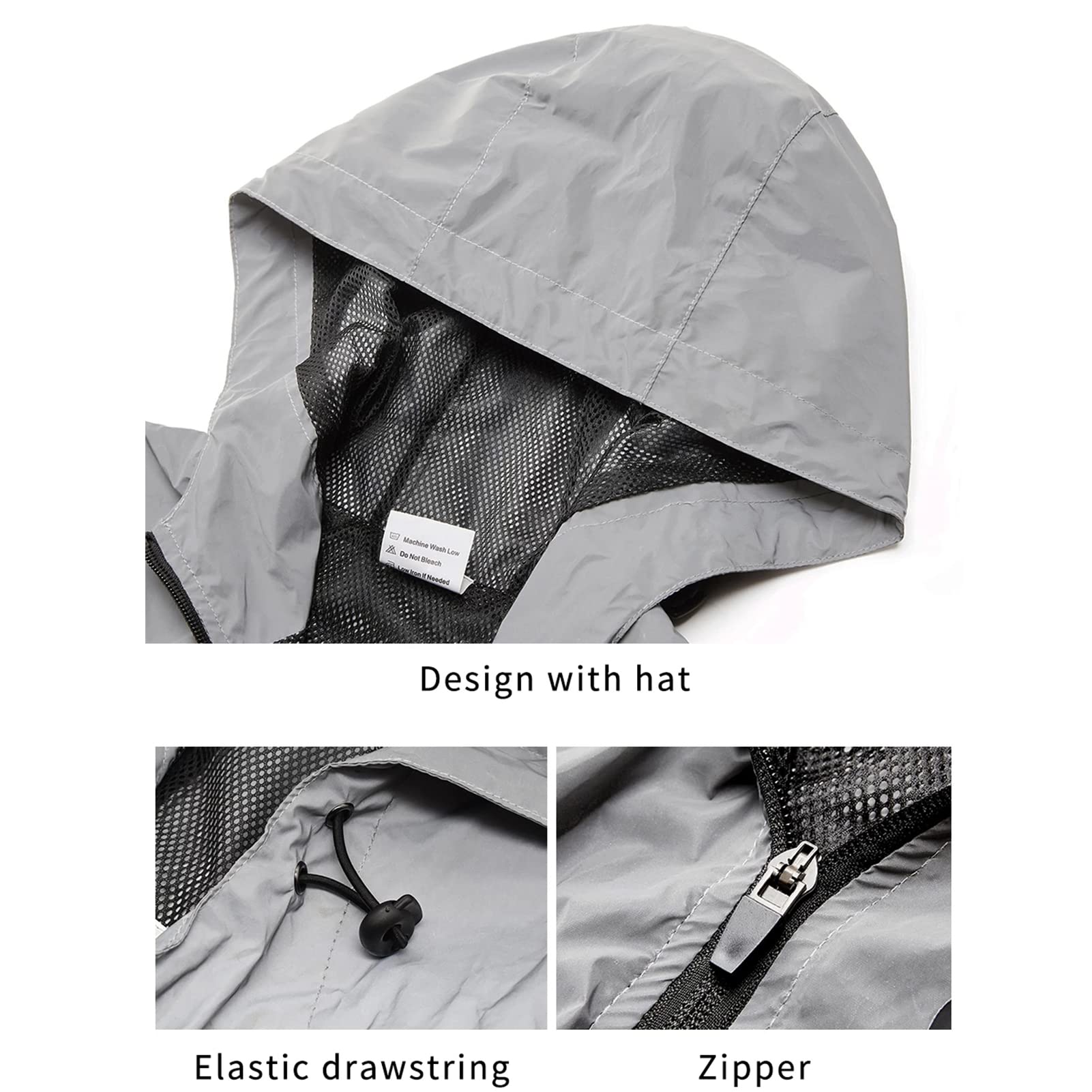 Chaqueta Reflectante con Capucha y Cortavientos Impermeable para Hombres Mujeres Ciclismo Senderismo Correr Hip Hop Chaqueta de Seguridad